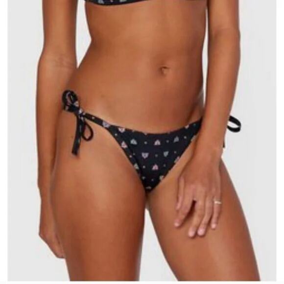 RVCA Foulard French Mid Rise Bikini‎ Bottom in Black Size M NWT - Picture 1 of 11